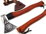 CUSTOM HANDMADE HUNTING TOMAHAWK HATCHET FORGE AXE WOOD GRIP & SHEATH