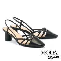 在飛比找momo購物網優惠-【MODA Moday】優雅編織繫帶羊皮方圓頭高跟涼鞋(黑)