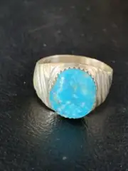 Blue Kingman Turquoise Navajo Sterling Silver Ring Size 10 14153