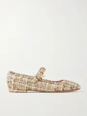 [Gianvito Rossi] Gianvito Rossi - Tweed Mary Jane Ballet Flats - Beige - IT42 IT 42 Neutrals