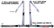 OFF ROAD 4 PT SEAT BELT RACE 2" HARNESS PULL DOWN LAP BELTS ROLL BAR MOUNT GRAY