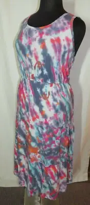 Terra & Sky tie dye sleeveless midi dress, Plus size 3X