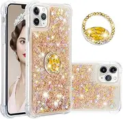 IMEIKONST Glitter Case for iPhone 11 Pro Max Mobile Phone Case with Ring Stand, Sequins Liquid Quicksand Transparent Protective Case Shockproof TPU Bumper Cover for iPhone 11 Pro Max 6.5 Inch Love