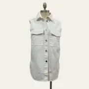 H&M White Denim Button Front Tunic Top Mini Dress Brand New Size XS