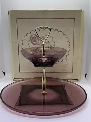 Vintage Quaker State by Allegheny 2 Tier Serving Tray Purple Glass MIB Rare!