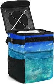 Car Trash Can with Lid,Bag Hanging Storage Pockets Leak-Proof,Portable Garbage Bin,Tropical Landscape Ocean