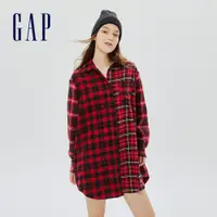 在飛比找蝦皮商城優惠-Gap 女裝 法蘭絨格紋磨毛寬鬆長版襯衫-紅色格紋(5054