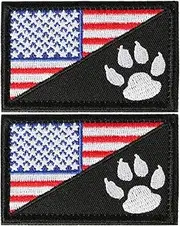 [FRTKK] Tactical USA Flag with Tracker Paw Patriot American US Milltary Embroidered Applique Morale Hook & Loop Patch (Red-2pcs)