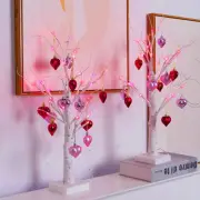 2-Pack Lighted Birch Tree with Heart Ornaments, USB & Battery Operated