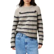 AllSaints Riga Stripe Crewneck Sweater in Fawn Brown /Black at Nordstrom, Size Small Fawn Brown/Black