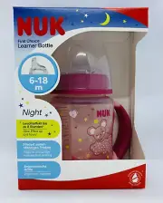 NUK First Choice Night Learner Baby Bottle Handles 6-18m 150ml Pink Glow In Dark