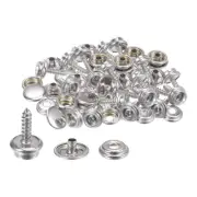 20 Sets Screw Snap Fasteners Kit 15mm Metal Snaps Button Silver Tone