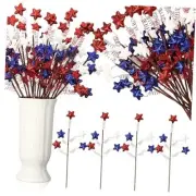 20 Pcs Labor Day Patriotic Artificial Star Stem Picks Glitter Picks Stems