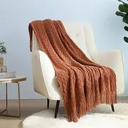 CREVENT Home Farmhouse Decor Rustic Couch Sofa Chair Bed Throw Blanket, Soft Warm Light Weight for Travelling in Spring Summer (127x152cm Caramel/Rust Burnt Orange)