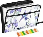 Quteprint 13 Pockets Expanding File Folder with Zipper Closure, Hummingbirds Purple Iris Flower Accordion File Folder with Sticky Labels, Letter Size A4 Papers Expandable File Document Organizer