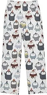 [ZZXXB] Lovely Penguin with Hat Boys Long Pants Soft Trousers Elastic Waist Kids Lounge Bottoms with Pockets S-XL