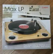 nib ION MAX LP conversion turntable w/ stereo speakers DIGITIZE records & casset