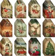 60 Pcs Vintage Christmas Tags for Gifts Merry Christmas Labels w/ String Holiday