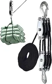 Block and Tackle Pulley – Heavy Duty Hoist, 2200 Lbs Strength | 50 Feet Rope Pulley Hoist System, Reliable Lifting Tackle Set for Garage Warehouse Construction Heavy Load Operations