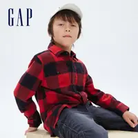 在飛比找蝦皮商城優惠-Gap 男童裝 英倫風法蘭絨格紋長袖襯衫-黑紅格紋(7275