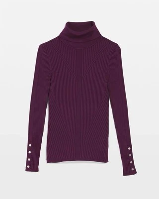 NWT White House Black Market Sz S Ribbed TurtleNeck Buttons Sleeves Retail $85!