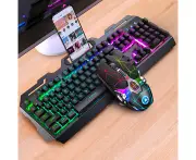 Wired Gaming Keyboard Mouse Combo LED Rainbow Backlit Gaming Keyboard Wrist Rest 104 Keys Keyboard Mouse 3200 DPI for Windows & Mac PC Gamers