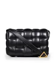 Black Leather Padded Cassette Bag
