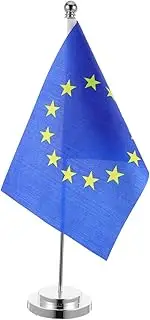 SHOWERORO European Union Mini Table Flag Sturdy Desk Flag Stand for Classroom Decor Office Desk Decoration
