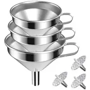 Large Funnels 3 Pack Set, Metal Stainless Steel Funnels with 3 Pack Removable...