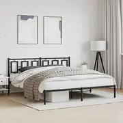 Metal Platform Bed Frame with Headboard for Bedroom Furniture, King Size 183x203 cm, Metal Slats, Black Frame, Storage, Bed Base
