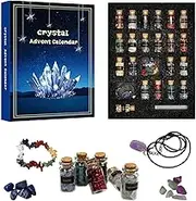 Crystal Advent Calendars 2024,Healing Gemstone Christmas Calendar 2024 With 21 Bottles Crystals Chips+Bracelet+Necklace+Crystal Grid, 24 Days Crystals Countdown Calendar For Adults Kids Women Witch