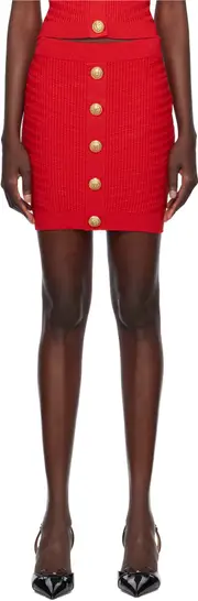 Buttoned knit short skirt FR34,FR36 Red