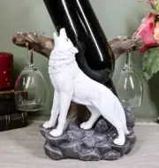 Wine of The Wild - Howling White Wolf Wine Display Holder Set with Glasses