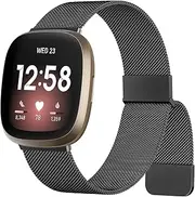 Metal Stainless Steel Bands for Fitbit Versa 4 Bands&Fitbit Versa 3 Bands, Fitbit Sense 2 Bands&Fitbit Sense Bands Women/Men, Loop Magnetic Milanese Mesh Strap for Fitbit Versa 4/3/Sense/Sense 2