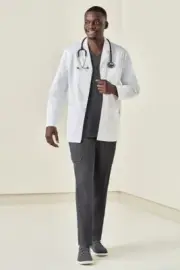 Biz Care Hope Mens Cropped Lab Coat Teflon Stain Release Fabric Treatment Soft