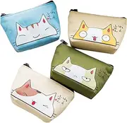 [Oyachic] 4 Packs Cute Coin Purse Cat Change Pouch Vintage Canvas Zipper Wallet Women Clutch Girl Mini Bag Christmas Birthday Gift Clasp Closure