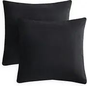Wake In Cloud - Pair of Euro Pillowcases, 1000TC Ultra Soft Microfiber Pillow Covers, Black, European Size 65x65 cm