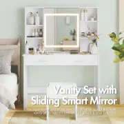 Advwin Dressing Table Stool Set LED Slide Mirror