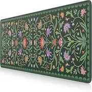 iLeadon Desk Mat for Keyboard and Mouse, Large Floral Computer Cover Mats with Smooth Lycra Surface,Full Desk Mouse Pad for Laptop,Keyboard Mat for Office,Home, Dark Green