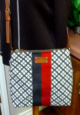 Kate Spade Signature Brown/Red Luggage Stripe Messenger Bag Canvas Leather NWT