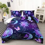 Sun and Moon Comforter Set, Queen Size Butterfly and Star Bedding Set for Gir...