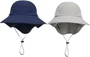 [OATIPHO] Summer Outdoor Sun Hat for Boys and Girls 2pcs Breathable Bucket Hat Fisherman Hat Wide Brim Cotton Blue