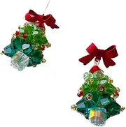 [RYEPOLNIX] Handmade Earrings Red Bow Beaded Christmas Tree Stud Earrings Summer Beach Sweet Cute Cool Girls Party Earrings/692