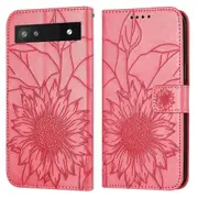 Pixel 6A Wallet Case 3 Credit Card Slot ID Card Holder, PU Leather Flip Case - Rose Red