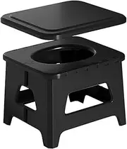 Portable Toilet for Adults Foldable 100kg Load Capacity PP Portable Potty with Lid as Stool Black Travel Potty for Camping, Picnic, BBQ, Outdoor Toilet for Adults Camping Travel