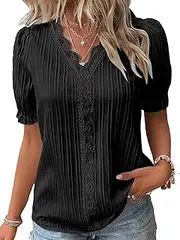 [SHEKINI] Women's Summer Blouses T-Shirt Casual Elegant Basic Blouse Shirt Short Sleeve Blouse Tops Loose V Neck Plain Summer Blouses