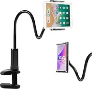 ZUYEE Gooseneck Tablet Mount Holder for Bed 4-10.5" Devices iPad Clamp Stand Kindle Holder Flexible 30 inch Arm Clip for iPhone iPad Air Mini Galaxy Tabs Kindle Fire Switch Cell Phone Black