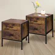 Alfordson 2x Bedside Table Retro Wood Nightstand Vintage 2 Drawers Storage Cabinet Wooden Side Table Dark Oak