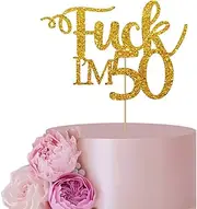 Gold Cake Topper for 50th Birthday Cake Decor, I'm 50 Cake Topper, Fifty Cake Topper, Glitter 50 Birthday Party Decoration Supplies