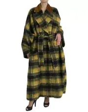 Dolce&Gabbana Women Yellow Black Coat Angora Wool Checkered Maxi Overcoat IT 40